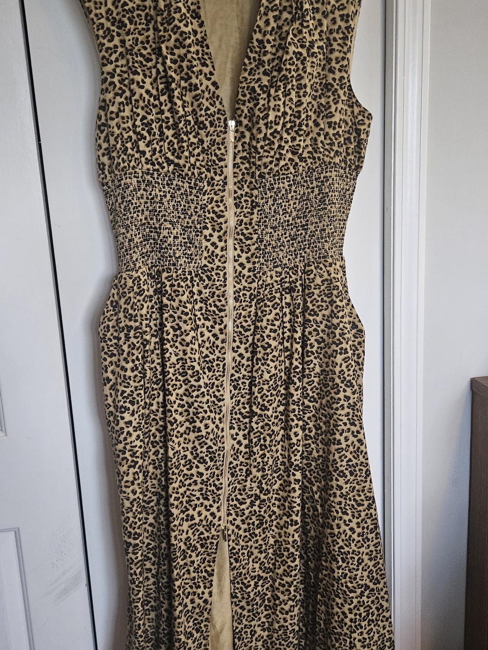 Anthropologie Tommie Sleeveless Leopard Print Zip Front Midi Dress